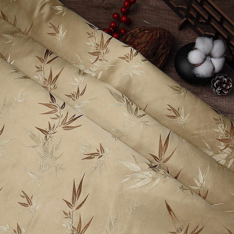 100x150cm High Quality Jacquard Brocade Fabric Thick Soft Bamboo Leaf for Women Dress Hanfu Upholstery Sewing Cloth Gold Blue