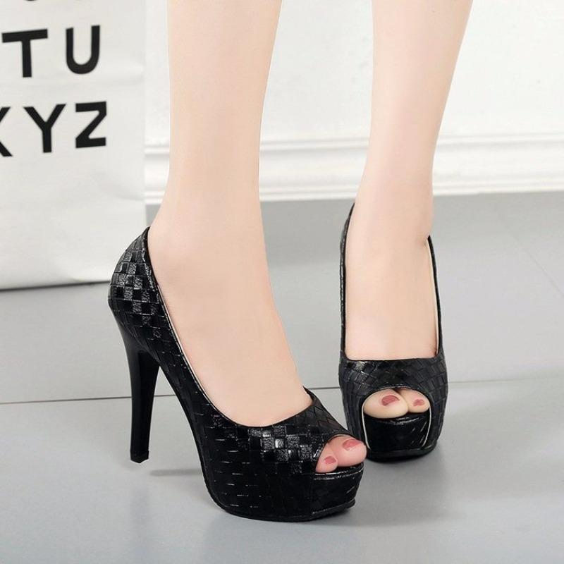 Women's Plaid Low Cut Platform Stiletto Heels, High Heel Dress Shoes for Party and Wedding