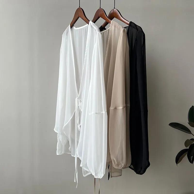 Damen Sommer Leichte Französische Stil Lockere Chiffonbluse Einfarbige Lässige Fließende Sonnenschutzjacke