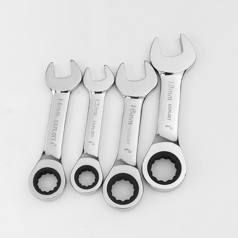 1Pc Metric Open End Wrench with Tight Spaces Gear Repair Hand Tools Steel Stubby Ratcheting Wrench Spanners 72-Tooth Car Repair