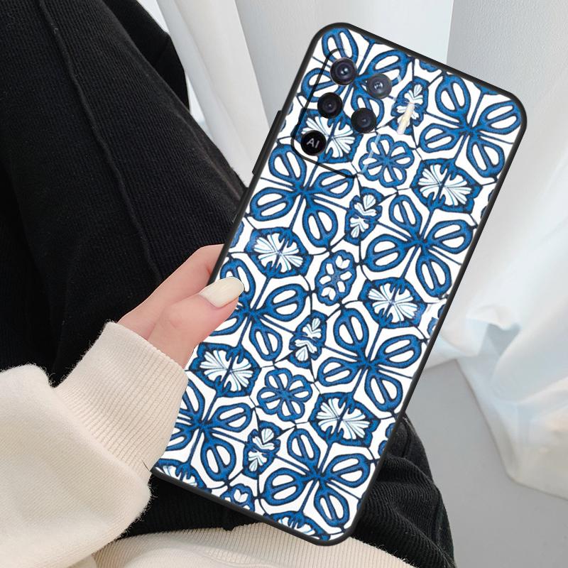Square Turkish Flower Tiles Case For Oppo A17 A57 A77 A40 A78 A54 A74 A94 A76 A16 A96 A18 A60 A80 A38 A58 A98 A15 A5 Pro