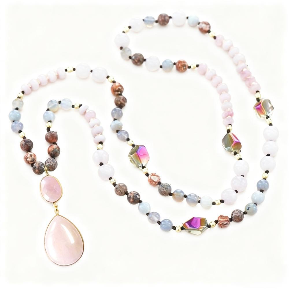 Bohemian Style Natural Stone Teardrop Pendant Necklace