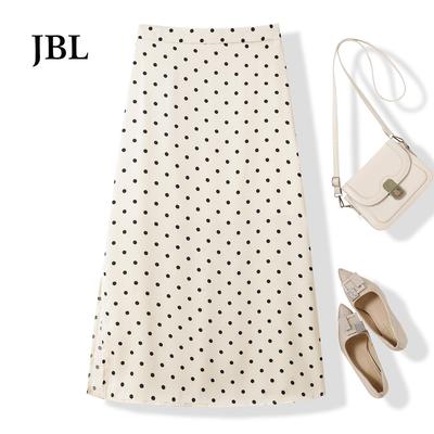 Autumn Polka Dot Bodycon Midi Skirt with Side Slit and Elastic Waist