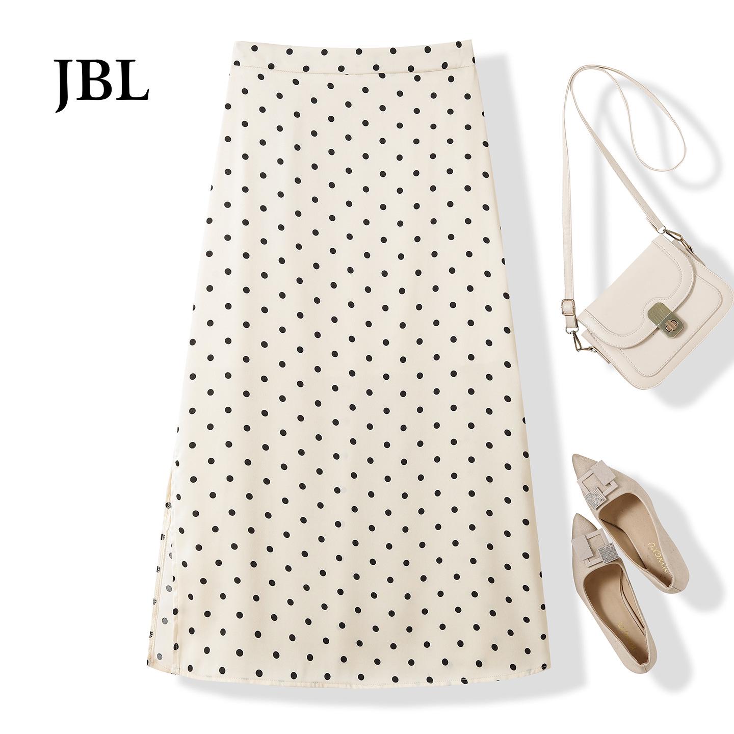 

Autumn Polka Dot Bodycon Midi Skirt with Side Slit and Elastic Waist L