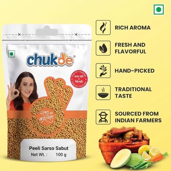 Chukde - Yellow Mustard (Pili Sarso) - Whole Spices - Natural for Cooking, Pickles, and Flavor Enhancing - 100 Gram (Pack of 6)