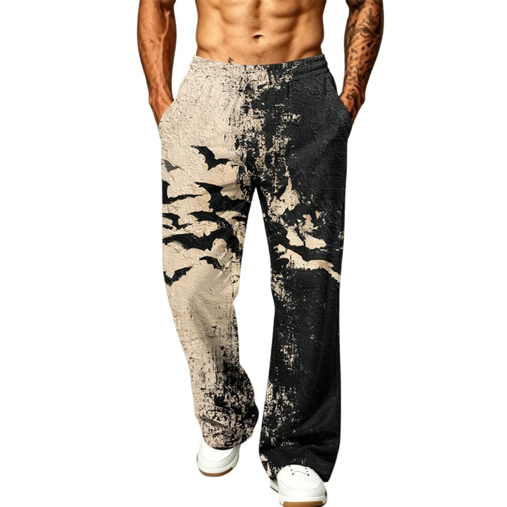 Men's Loose Wide Leg Cargo Jogger Pants with Pockets Halloween Print for Casual Outdoor Wear
