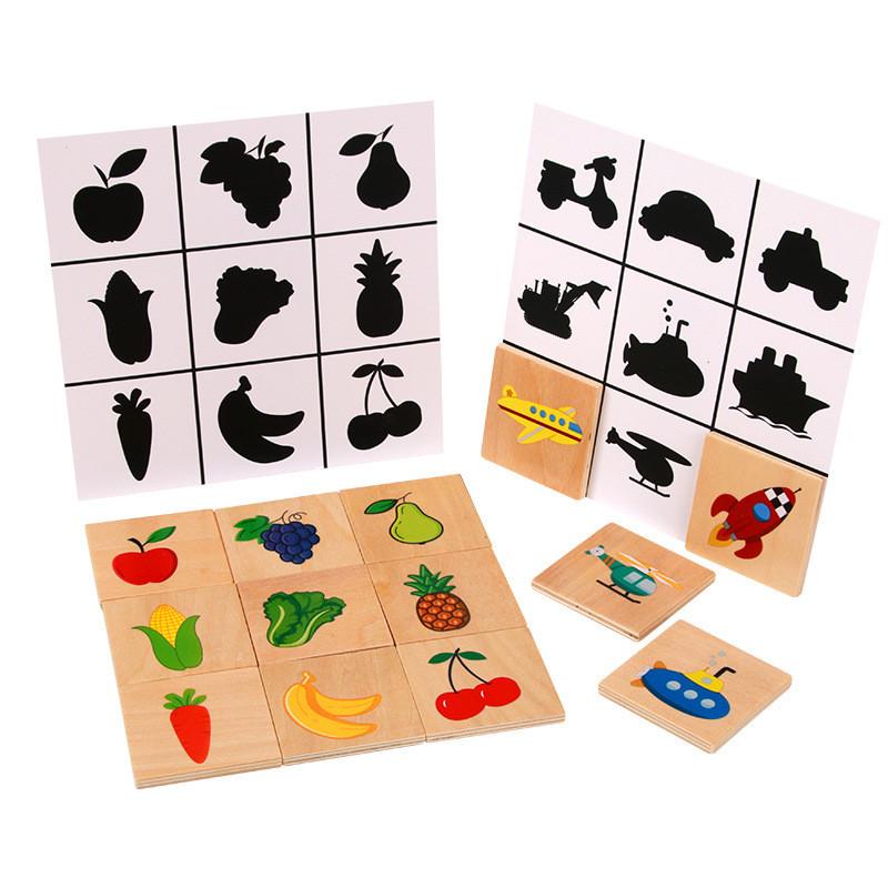 Kid Wooden Shadow Matching Puzzle Game For Animal And Fruit Recognition Activity