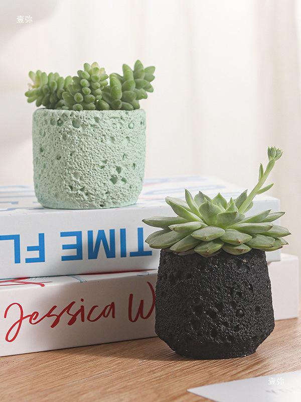 Nordic Cement Flower Pot - Creative Volcanic Rock Design, Breathable Indoor Succulent and Green Plant Planter.