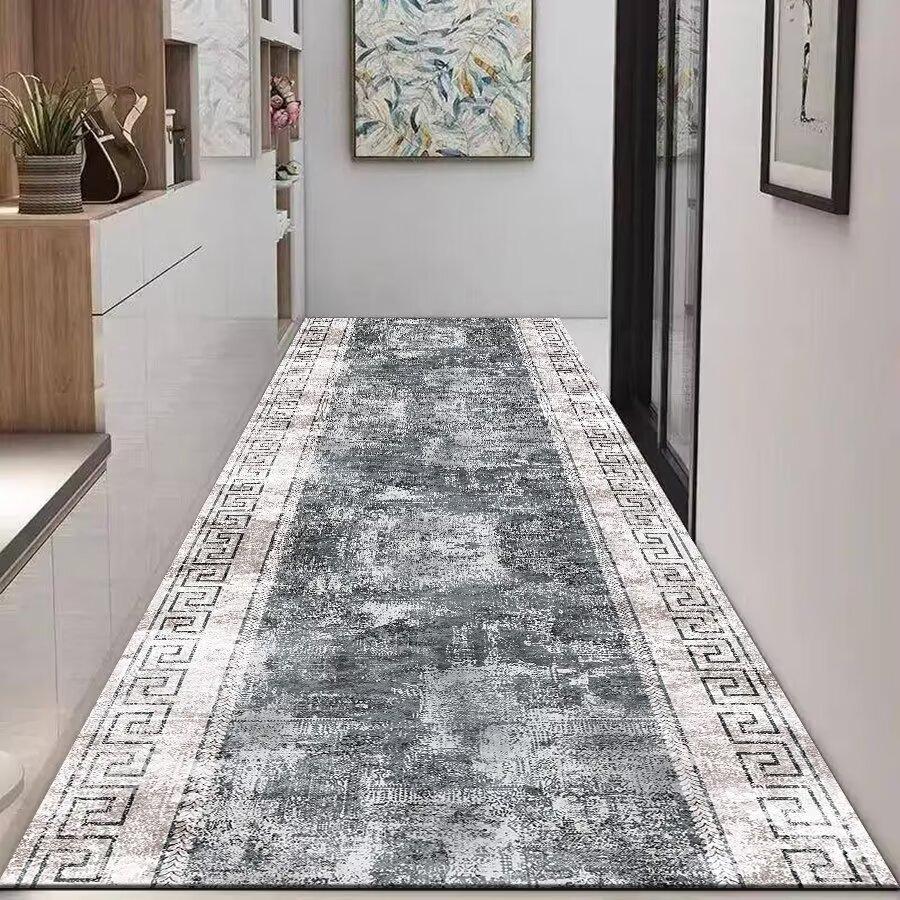 Nordic Modern High-end Long Hallway Carpet Luxury Grey Corridor Runner Home Decoration Area Rug Hotel Aisle Non-slip Kitchen Mat