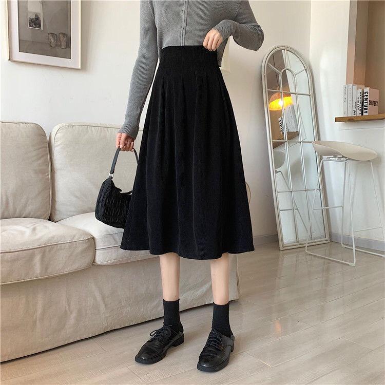 

Женские вельветовые юбки миди зимние винтажные кофейные черные юбки с высокой талией А-силуэта женские модные длинные юбки Faldas S чёрный