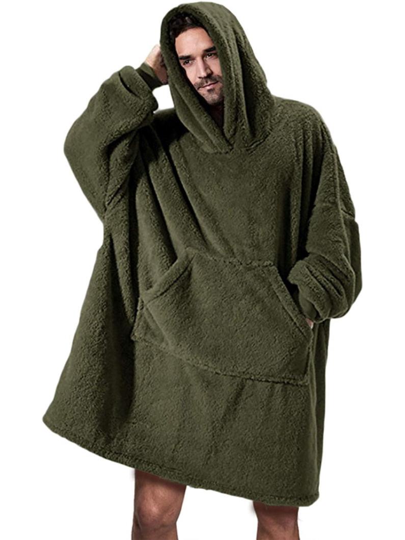 

Осень/Зима Европейская и Американская Однотонная Плюшевая Толстовка с Капюшоном - Лоскутная Повседневная Домашняя Пуловер One Size армия зеленый