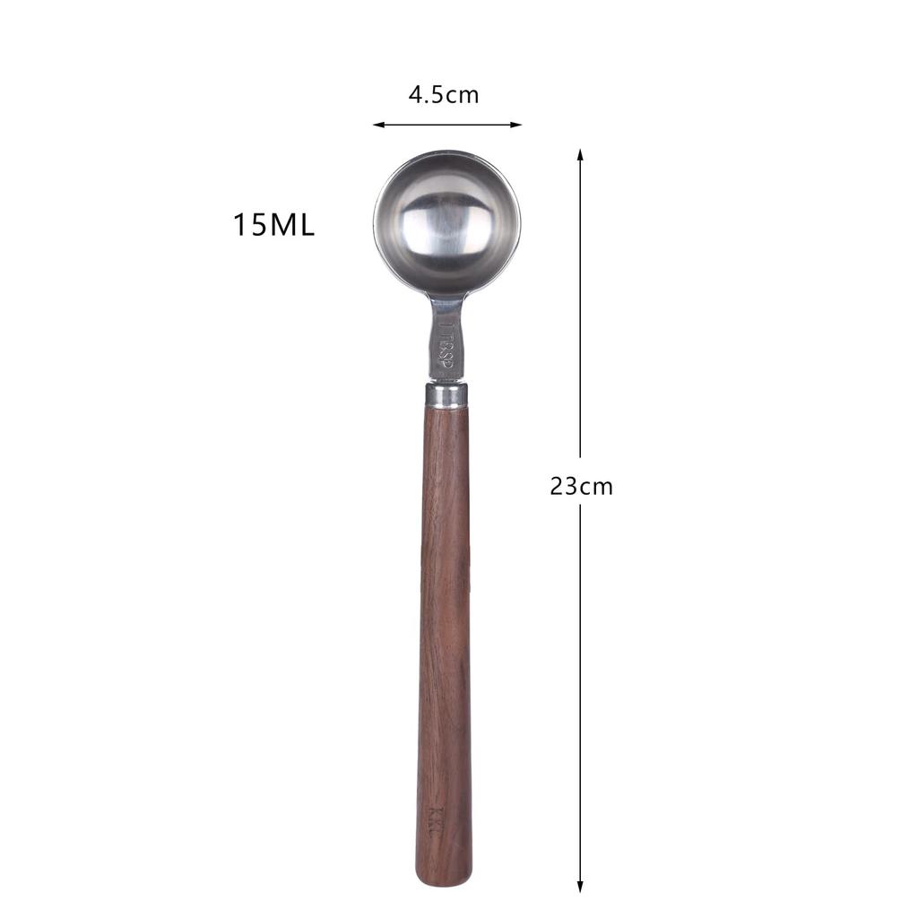 KKC Coffee Measuring Spoon, Stainless Steel with Black Walnut Wood Handle, Holds 7g Coffee Beans and 5g Coffee Powder, Spices, Oatmeal, Tea, Milk