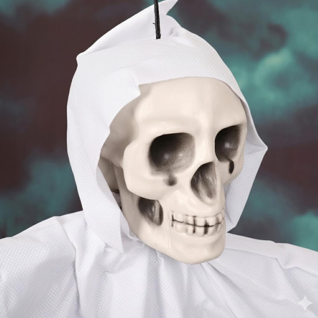 Dekoracja Ozdoba Halloween Zjawa Upiór Duch Szkielet Wiszący Biały 75 Cm