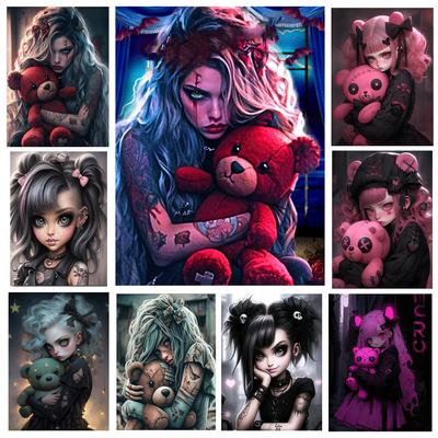 Bär Mädchen Diamant Malerei Neue 2024 Diy Voll Platz Runde Diamant Mosaik Stickerei Cartoon Gothic Fantasie Kunst Home Dekoration