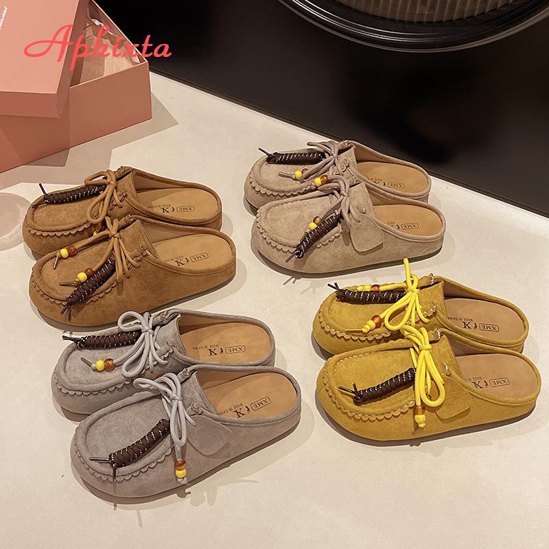 Fashion Aphixta 2025 New Summer Sewing Flat With Outside Slipper Women String Bead Lace Up Fashion Women Shoes Slip On Yellow Slides
