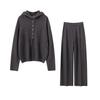 2025 A/W Women's Cashmere Knit Set: High-Waist Wide-Leg Pants & Drawstring Hoodie with Pockets, Korean Style Fashion