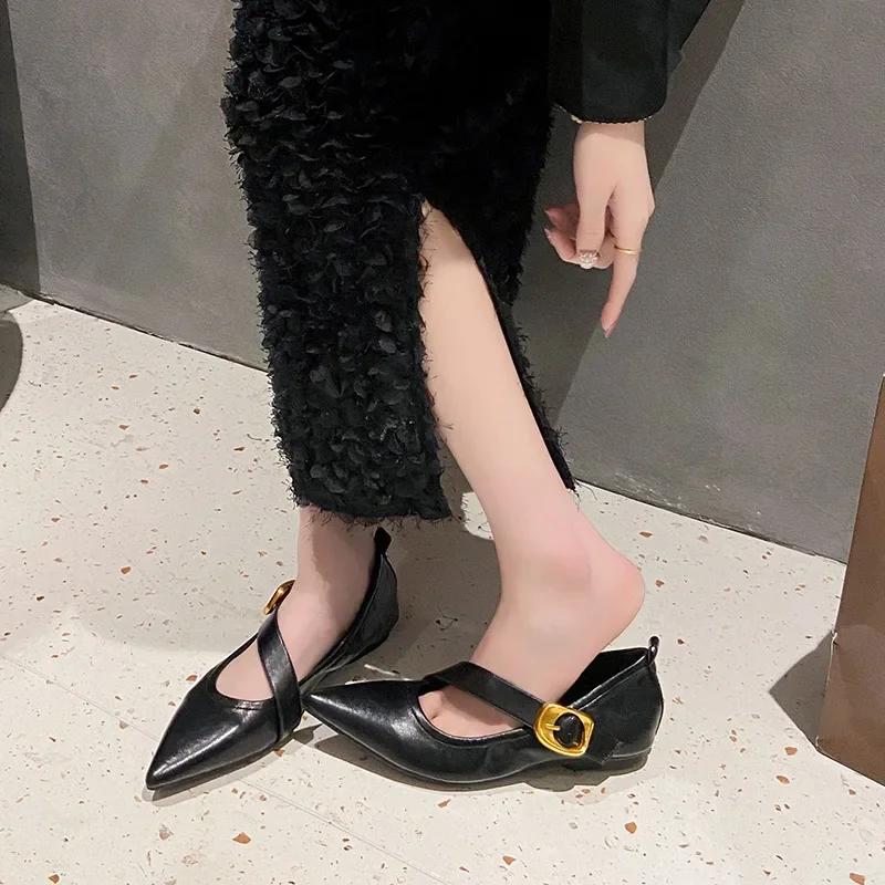 Women's Retro Flat Heel Outdoor Casual Mary Jane Red New Flat Shoes Fashion Shallow Slip on Ladies Pointed Elegant Soft Shoes