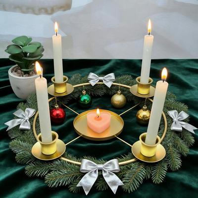 Support de bougie pour couronne de l'Avent Anneau de bougie de Noël Support pour 4/5 bougies coniques Anneau de couronne de l'Avent en métal doré Pour décoration de fête