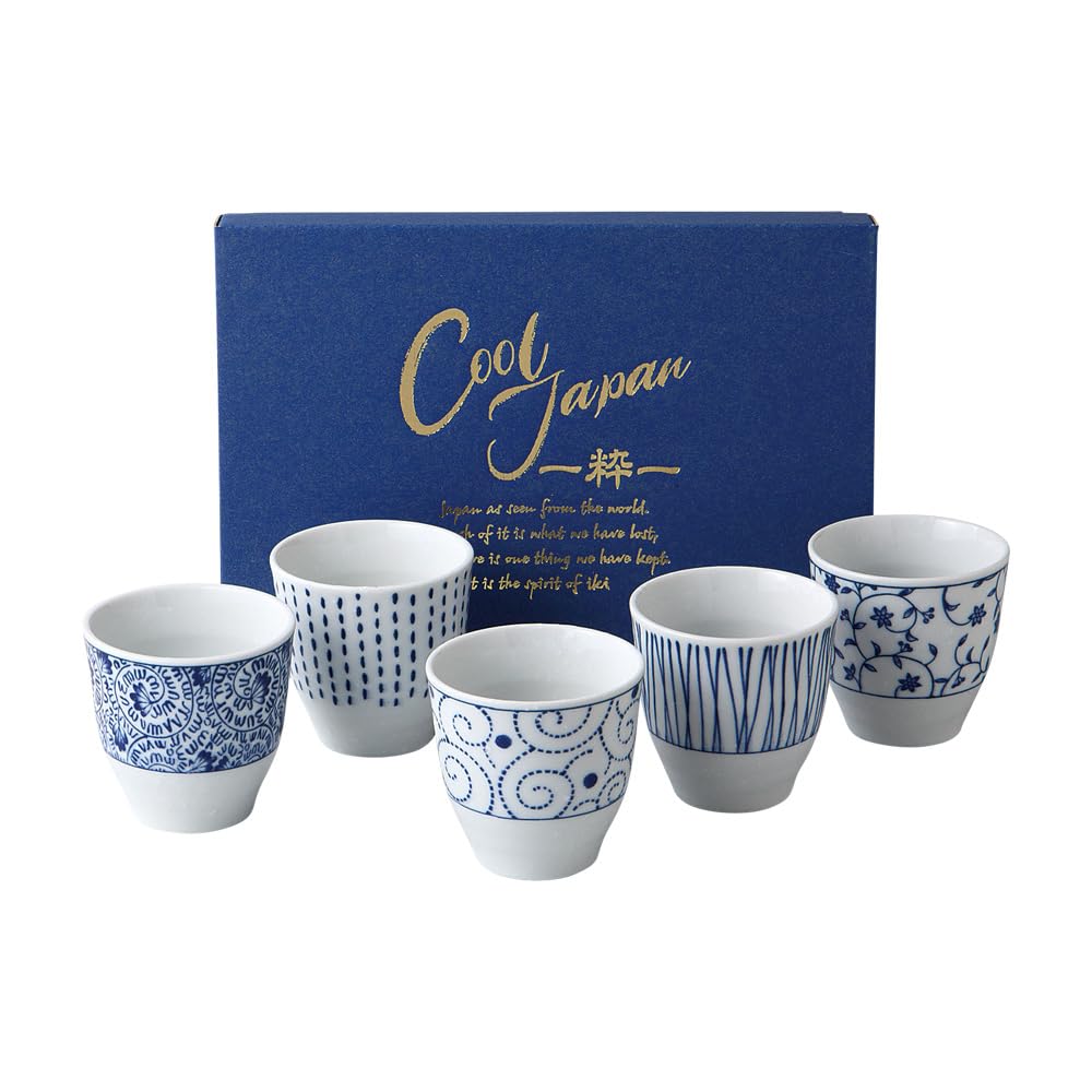 Teacup W8 X D8 X Edo Komon Mino Made In Japan Ale-net 5-Piece Set, H7.5cm, Pattern, Porcelain, Ware,