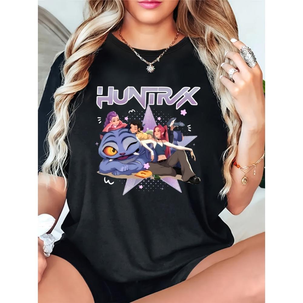 Pattern T-shirt soft retro pink T-shirt with anime character print loose fit short sleeved round neck suitable for women XS 980₽
