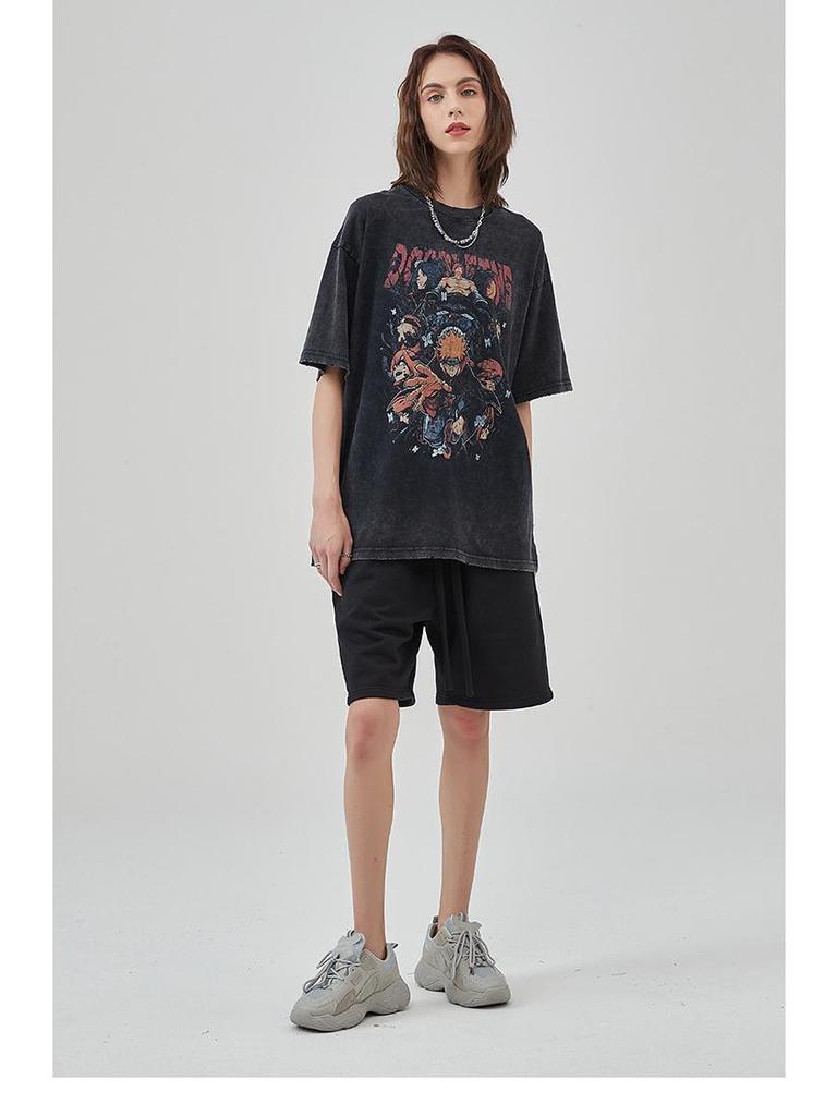 ARTIE Men's Retro Ripped Naruto Payne Print White T-shirt - Short Sleeve, Distressed Design.