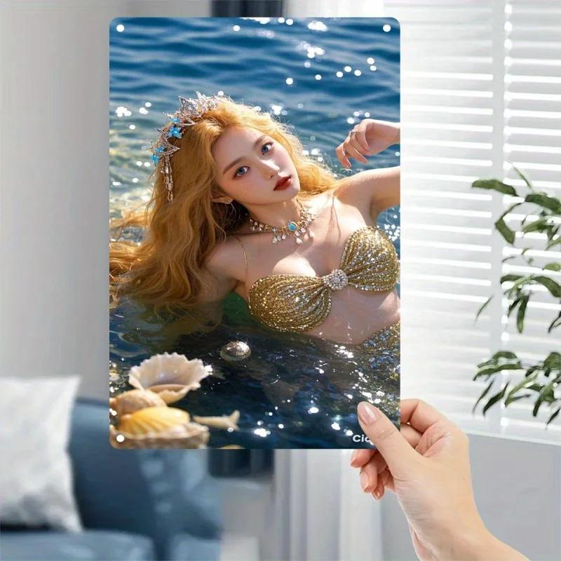 Vintage Metal Wall Art Sign, Mermaid Wall Decor Korean Drama Inspired Turquoise Golden Metal Poster