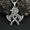 Vintage Vikings Double Axe Pendant Necklace For Men 316L Stainless Steel Classic Wolf Head Necklaces Nordic Jewelry