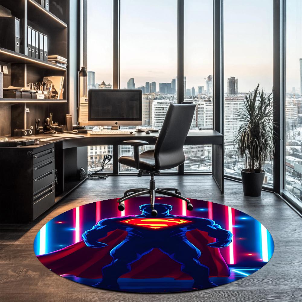SUPERMAN Printed Round Rug Carpet Chair Rug Area Rug Entryway Doormats,for Office Chair Living Room Bedroom Kitchen Room.