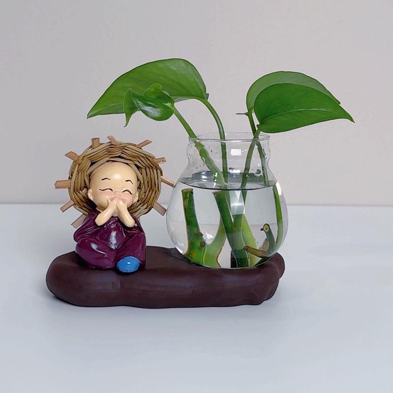Creative Resin Monk Hydroponic Vase for Home and Office Decor