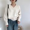 Solid Color Soft Waxy V-neck Sweater Women's Autumn and Winter Long-sleeved Outer Wear Pullover Top Bottoming Knitted Sweater
