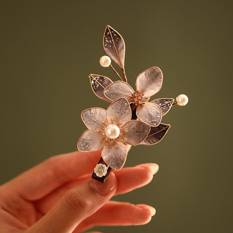 Handmade Chinese Style Silk Velvet Flower Hair Clip Women Side Bangs Decorative Accessory