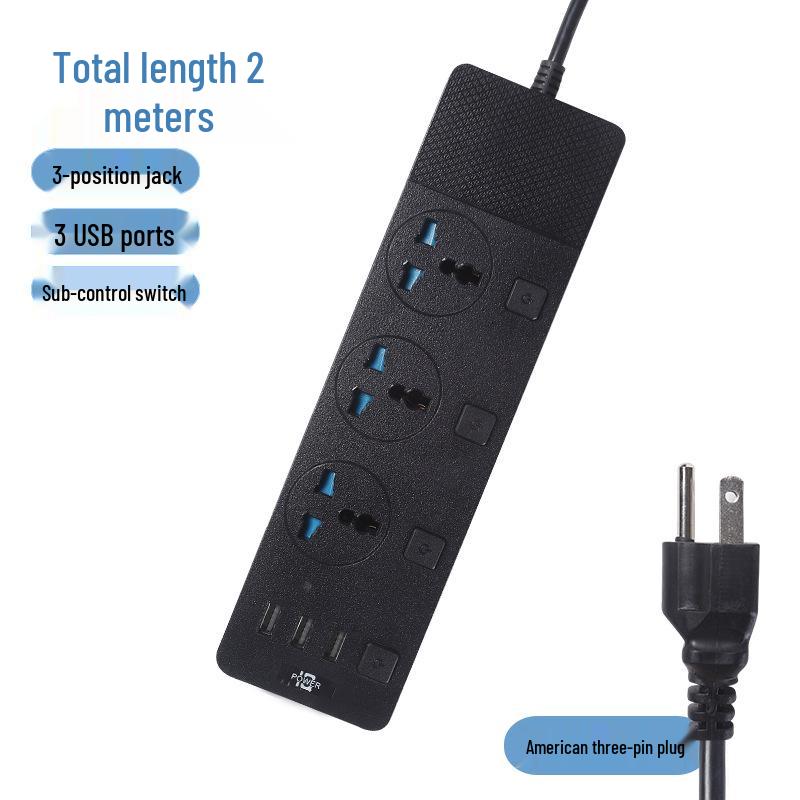 Multinational Power Strip: UK, EU, US Sockets with USB Converter & HK Plug Extension Cord