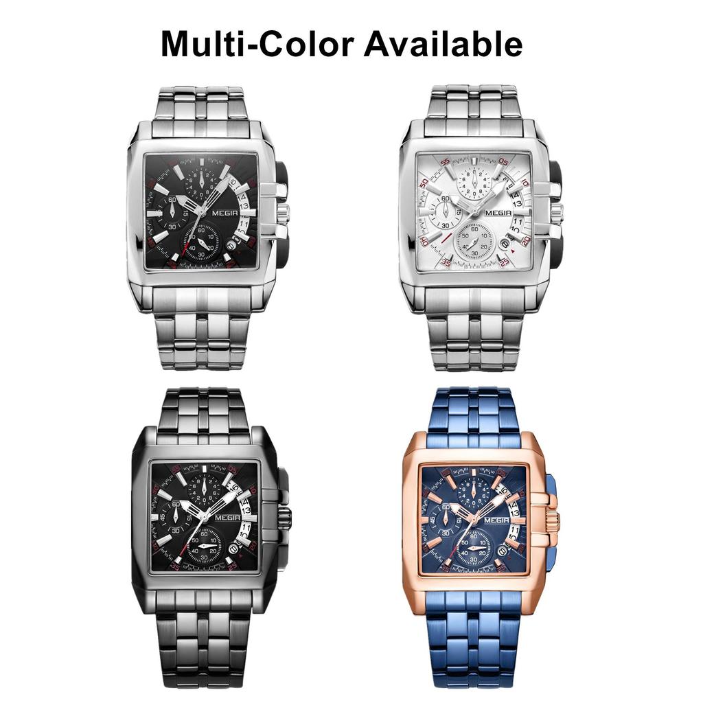 Megir Blau Edelstahl Männer Uhr Rechteck Große Zifferblatt Business Quarz männer Armbanduhren Relogio Masculino Militär Uhr Mann