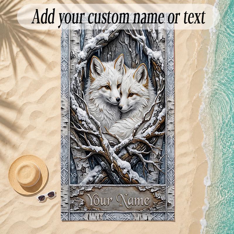Fox Theme Soft Beach Towel Personalized Custom Name Text Towel Portable for Beach Pool Travel