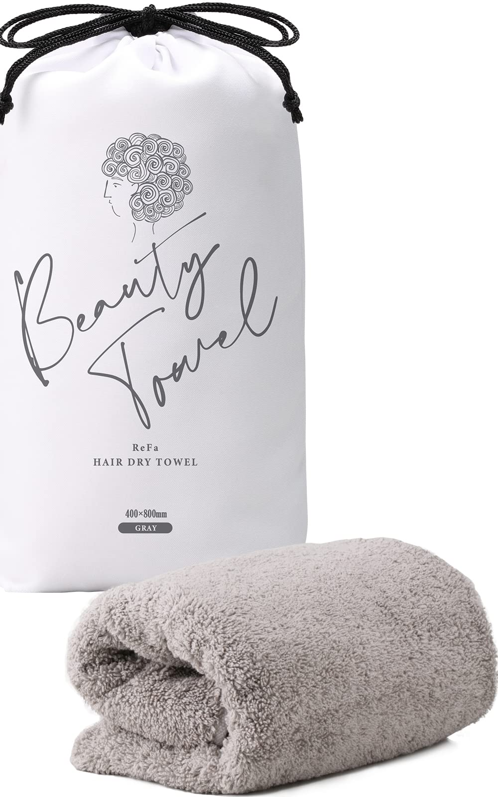 

Полотенце для сушки волос ReFa (400 мм x 800 мм, Серый) Подарок из быстросохнущего египетского хлопка MTG