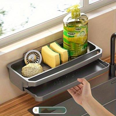 1 Pc Wall-Mounted Kitchen Storage Rack with Sponge Holder and Dish Rack - Durable PP Plastic Space-Saving Sink Storage, Suitable for Sponge