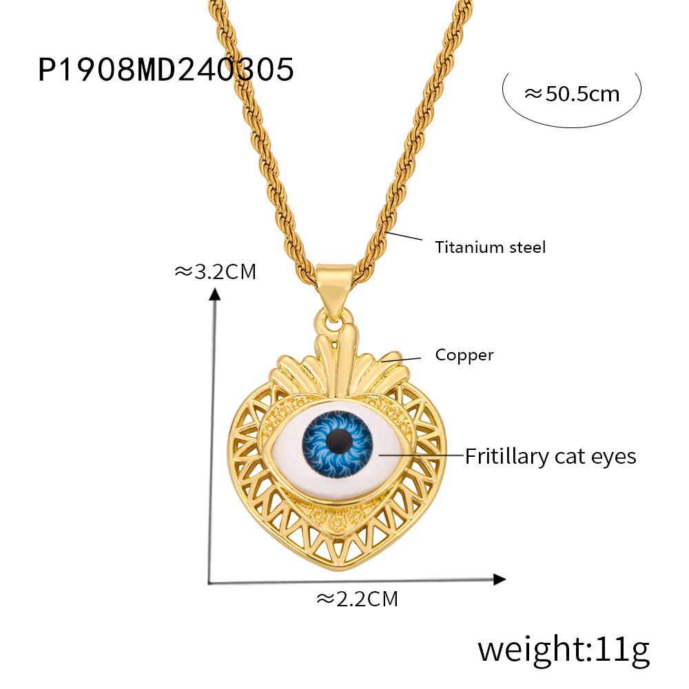 Gold-Plated Titanium Steel Geometric Evil Eye Pendant Necklace