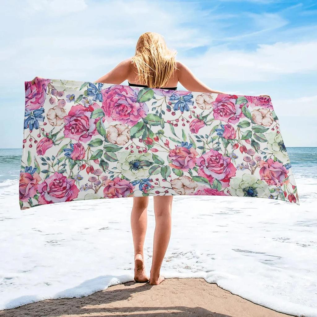Floral Beach Towel Microfiber Quick Dry Botanical Flower Bath Towel Oversized Sand Free Travel Swim Towels Gift for Women Girl