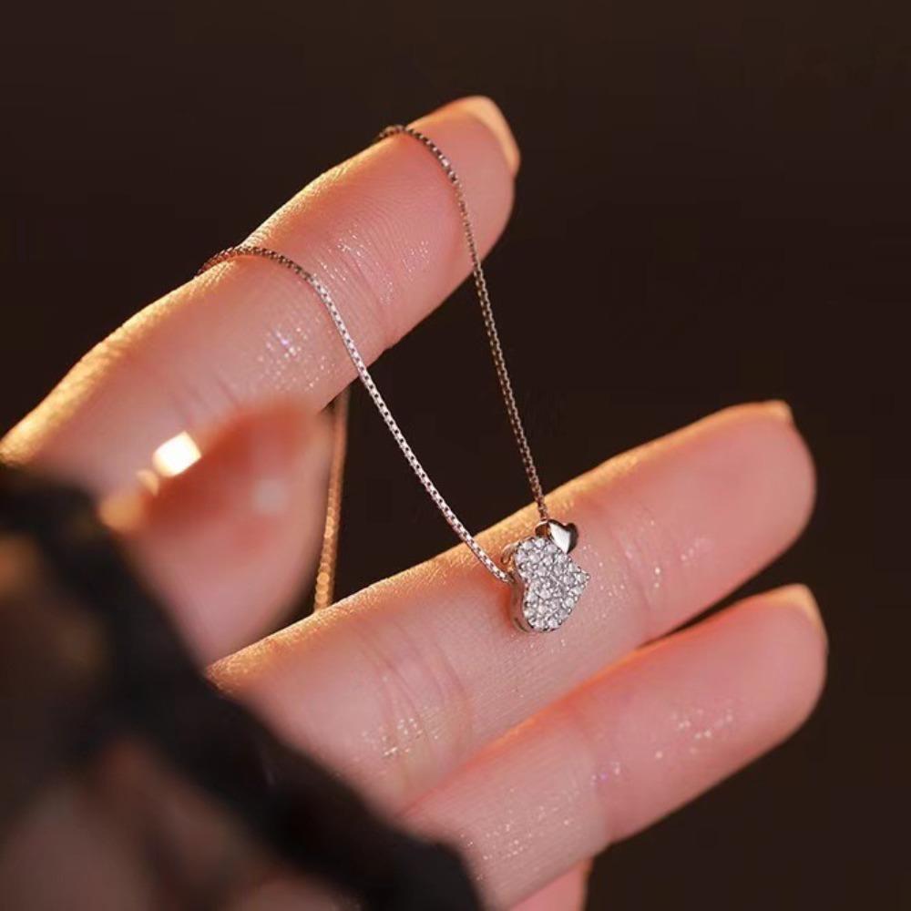 Zircon Double Love Necklace Women's Light Luxury Simple Sweet Niche High-end Clavicle Chain