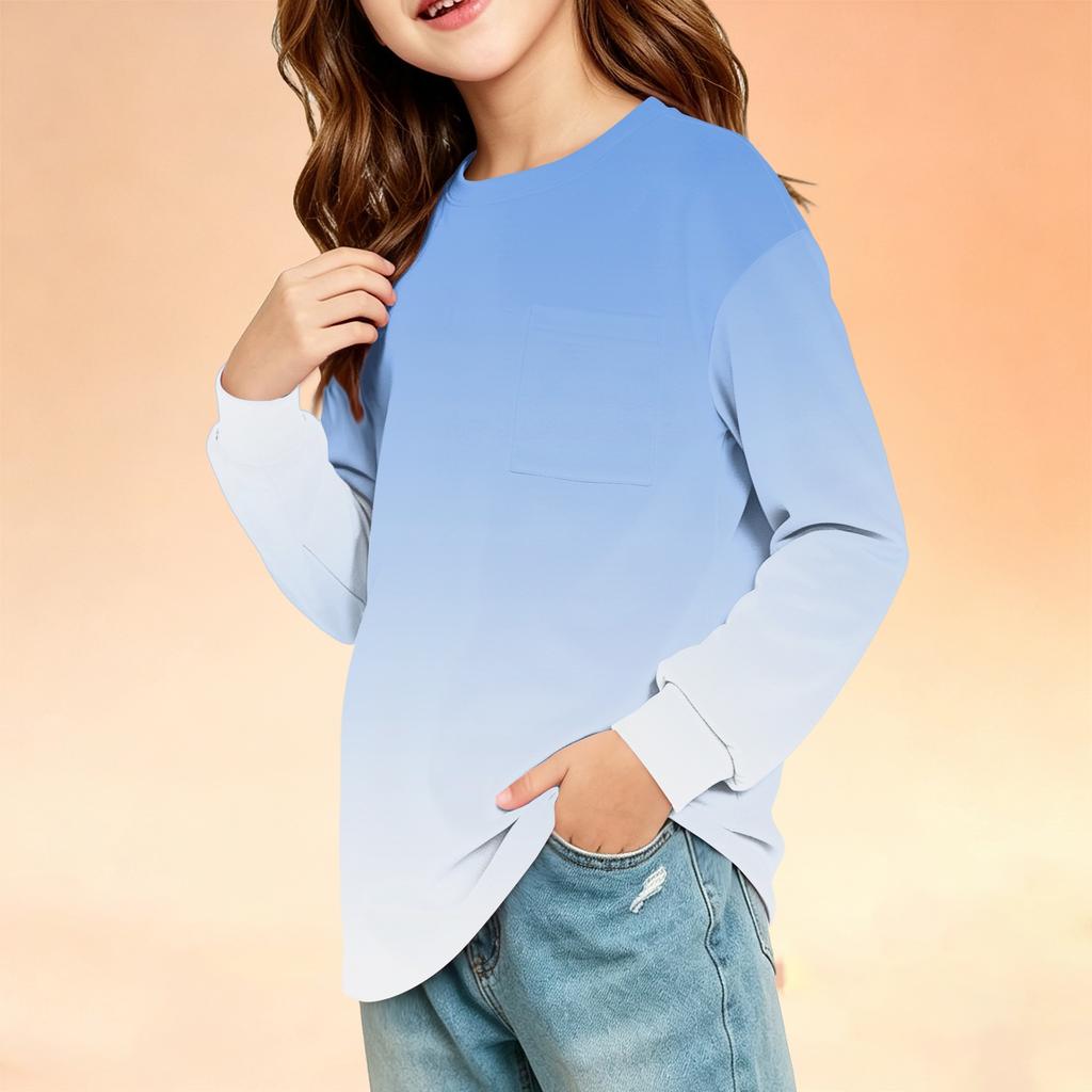 Kids Fashion Crewneck Long Sleeve Top with Print and Pocket