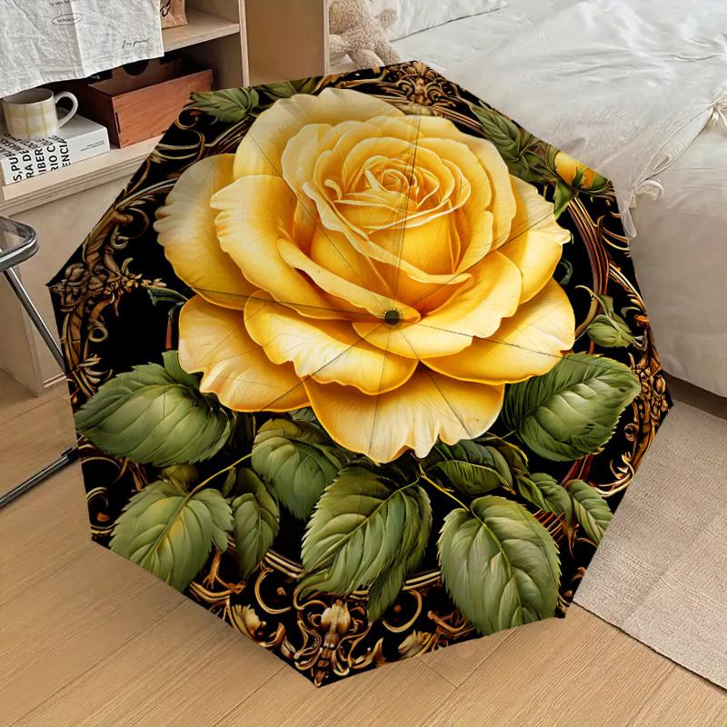 1 Stück Goldene Rose Ornament Regenschirm mit Kunststoffgriff, Geeignet für Alle Jahreszeiten Zuhause Reise Outdoor RegenschirmDD1260