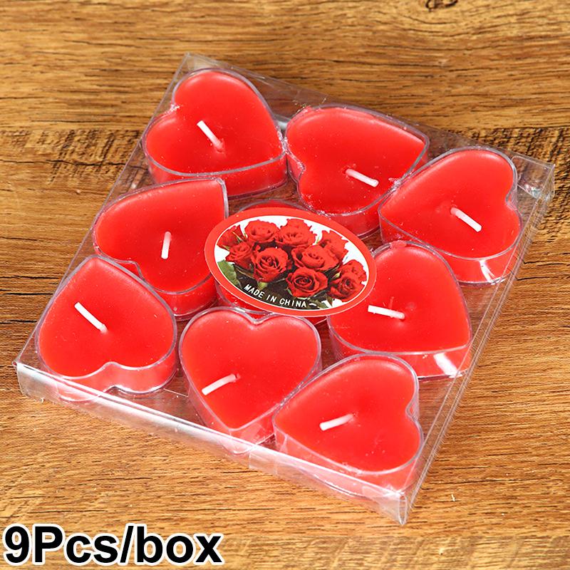 9Pcs/Box Propose Candlelight Heart-Shaped Small Candle Valentine's Day Romantic Love Candle Aromatherapy Box-Packed Confession