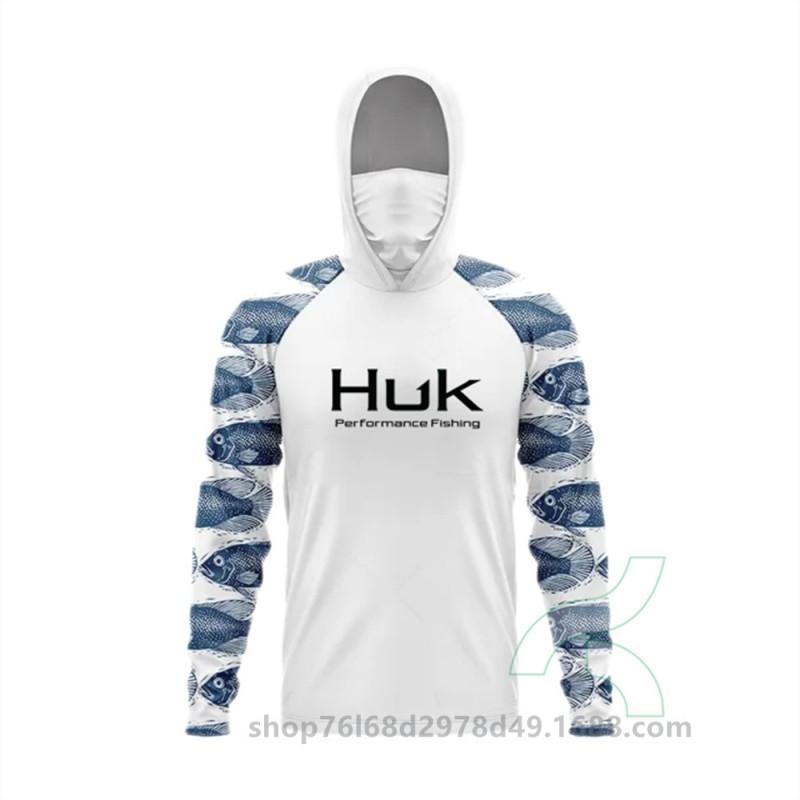 Mens Quick-Dry Fishing Hoodie With Integrated Face Cover UPF50 Sun Protection Lightweight Breathable Angling Shirt