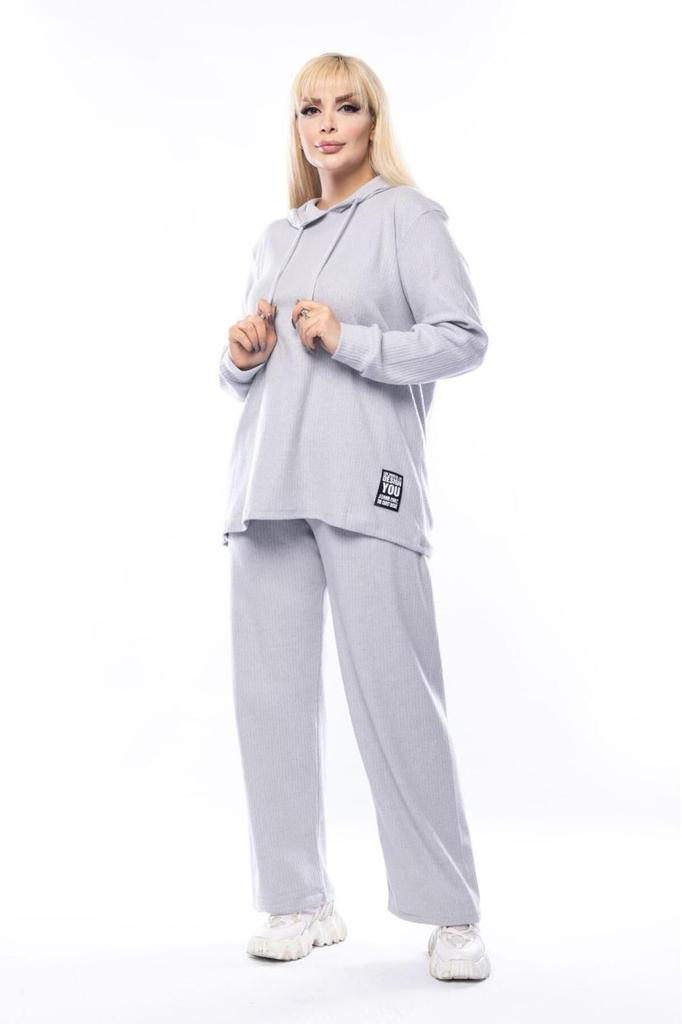 Women's Style Big Size Under-Upper Team Red Wide Pattern Knitted Ribbed Bottom-Top Plus Size Suit