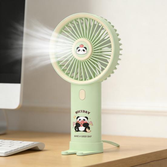 Portable Handheld Fan USB Rechargeable 3-Speed Cute Personal Mini Fan with LED Light Lightweight Quiet Cooling Fan with Phone Holder for Travel Office