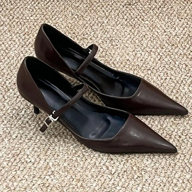 Fashion 2025 Designer Vintage Women's Mary Jane Shoes Fashion Shallow Slip On Shoes Elegant High Heels Office Lady