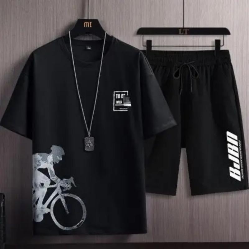 Summer Casual Suit Men's Ultra-thin Quick-dry Ice Silk Short Sleeved T-shirt Sports 5-minute Shorts Running 2-piece Set