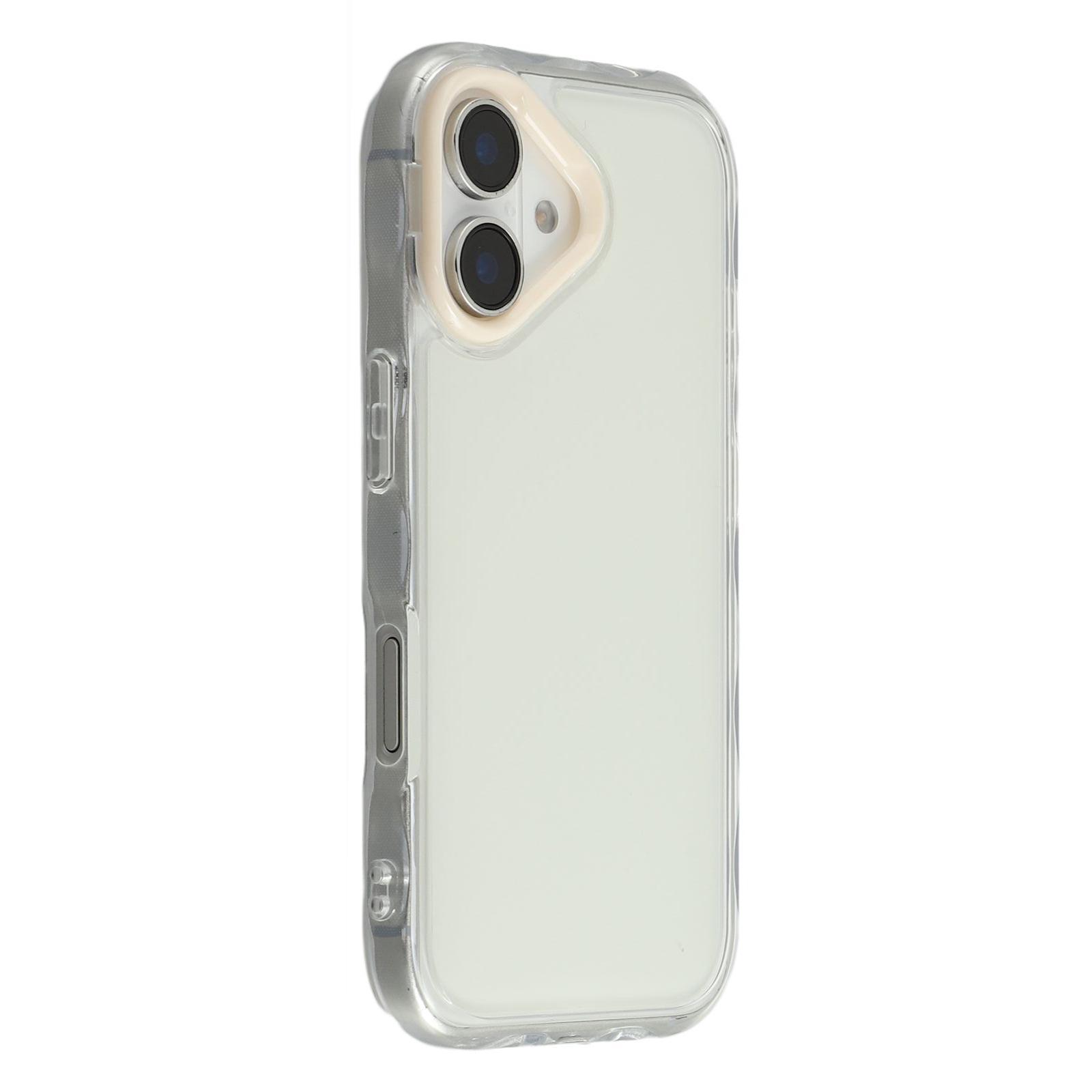 

For iPhone 16 Case Inner Wave Pattern TPU+Acrylic Phone Cover Beige