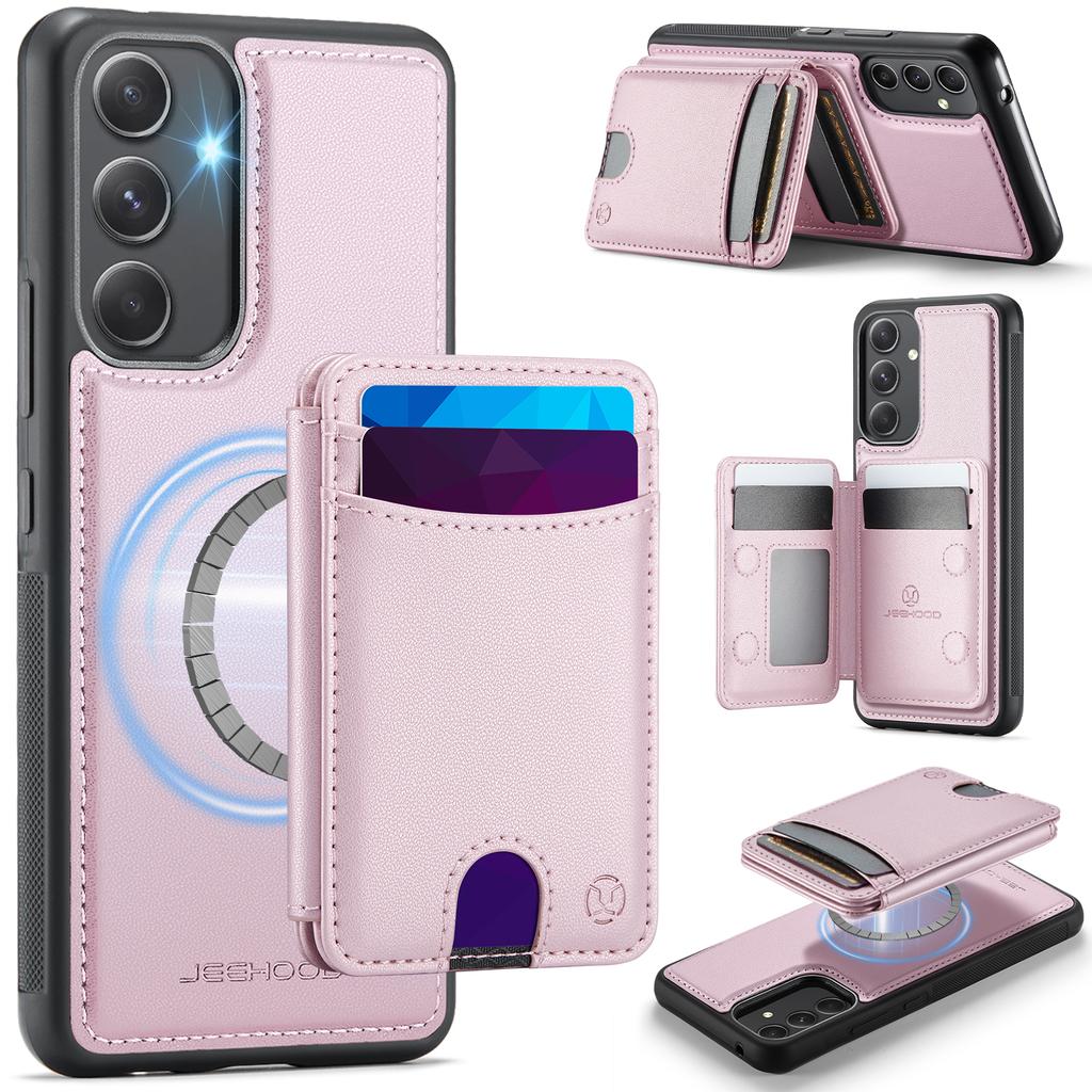 For Samsung Galaxy A54 5G Magnetic Case JEEHOOD J10 Leather Back Phone Cover with Detachable Card Holder Kickstand