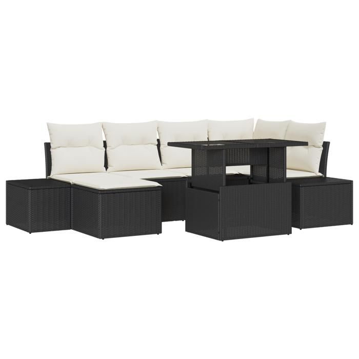 VidaXL Ensemble de canapé de jardin 7 pièces avec coussins en poly rattan noir 3357950